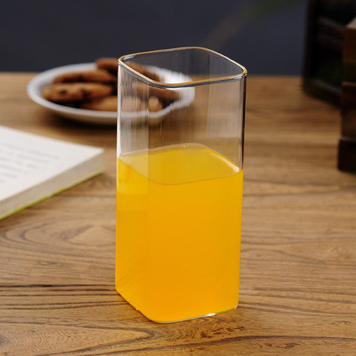 Straight square transparent glass water cup high temperature resistant flower tea cup ins style household candle aromatherapy single layer tea drinking cup