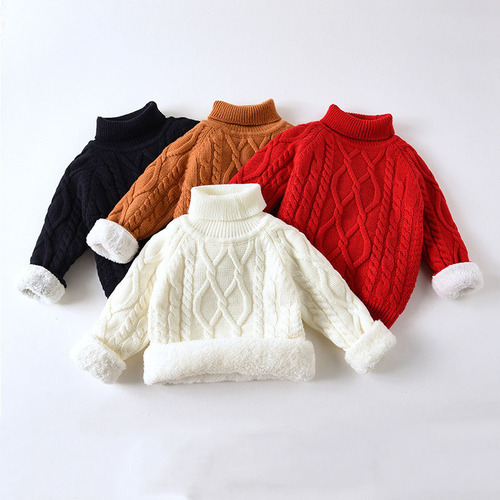 Boys 'sweaters for girls, large, medium and small children, plus velvet thick knitted baby sweaters, warm autumn and winter bottoming shirts