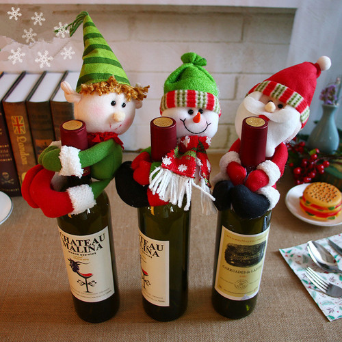 Christmas decoration bottle cover knitted scarf and hat red wine bottle cap snowman bottle sleeve restaurant decoration
