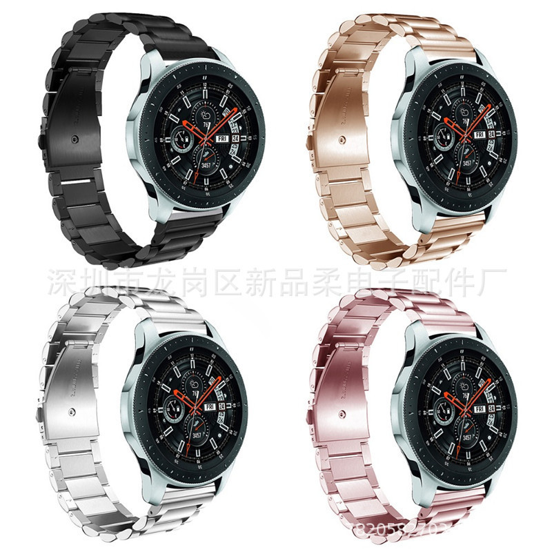 For Samsung Galaxy watch 42mm 46mm Three Bead Strap Solid Metal Stainless Steel Strap Spot