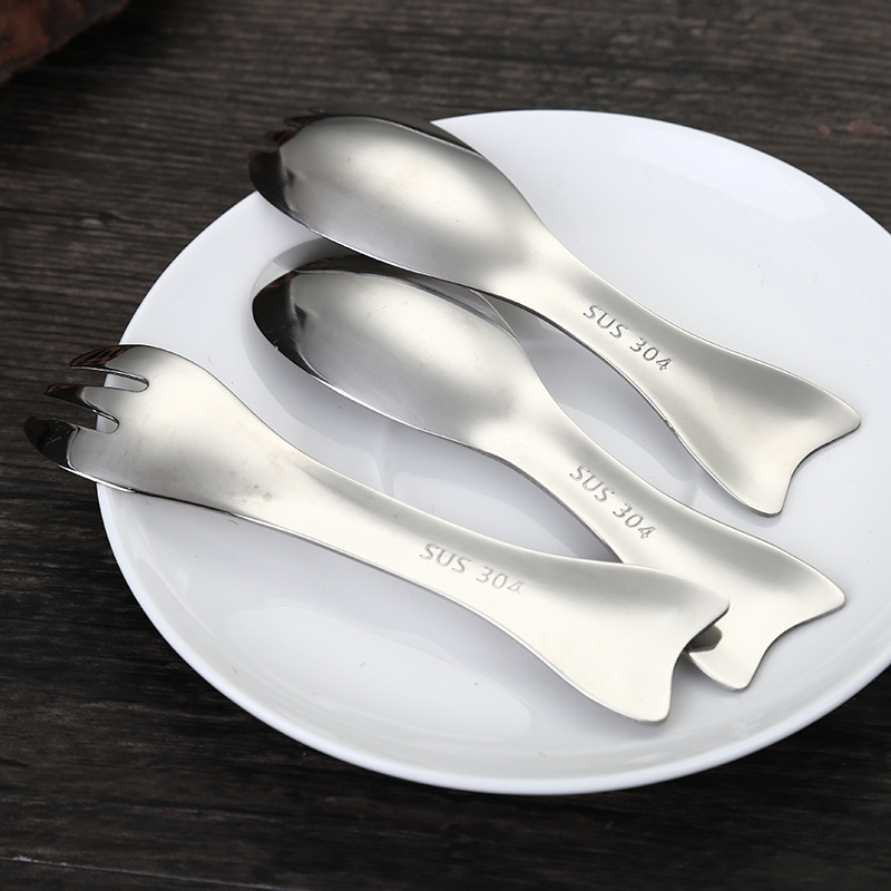Cuchara de tenedor de acero inoxidable 304 cuchara de ensalada de cuchara de gato lindo creativo tenedor cuchara de mango corto de helado para niños puede ser logotipo personalizado