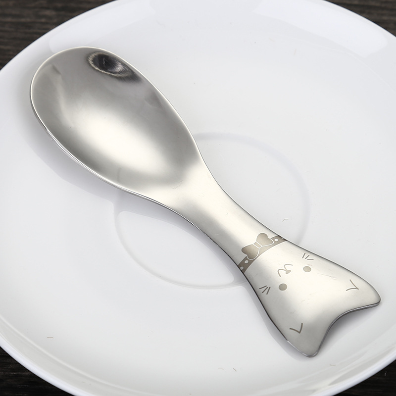 Cuchara de tenedor de acero inoxidable 304 cuchara de ensalada de cuchara de gato lindo creativo tenedor cuchara de mango corto de helado para niños puede ser logotipo personalizado