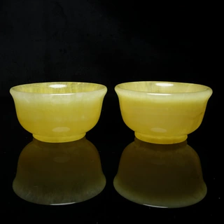 米黄玉碗玉石碗茶碗会销玉器礼品白玉蓝田玉太极玉碗工艺品摆件
