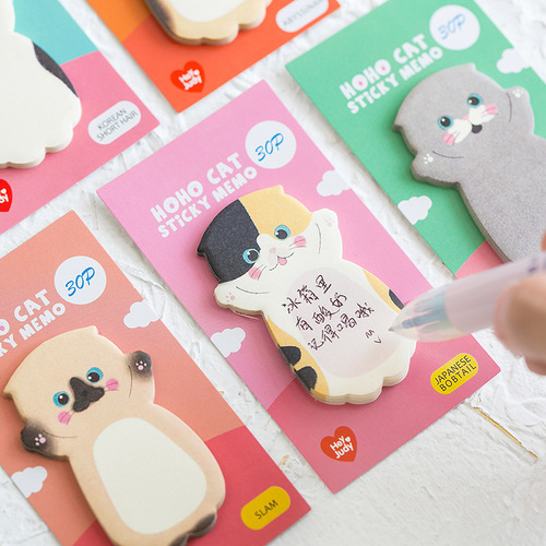 Cartoon cute cat series N times stickers, message note notes, student notebook note base paper, 8 types