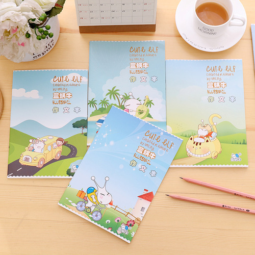 Yalong blue snail cartoon A5 soft-sided copy exercise book saddle-stitch notebook student English homework book