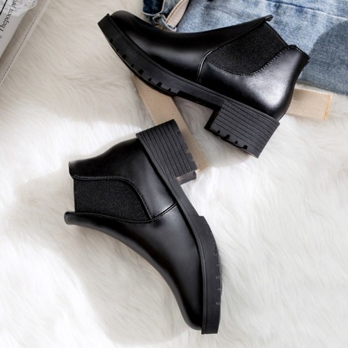 2018 autumn and winter new student square heel short boots Chelsea British style Korean style round toe Martin boots trendy
