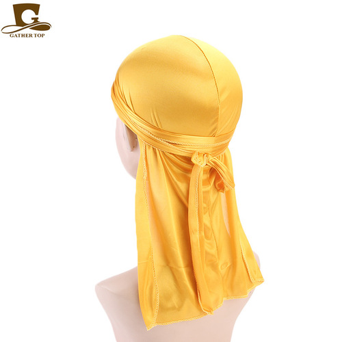 AliExpress hot selling new style imitation silk long tail turban hat pirate hat SILKY DURAG TJM-05C