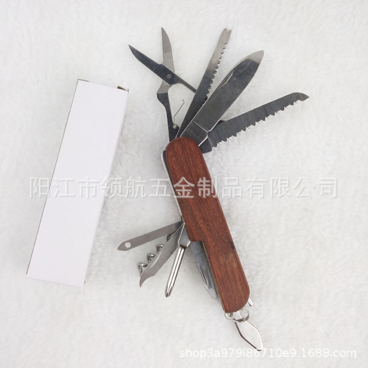 厂家供应不锈钢木柄小刀 礼品小刀 多功能11开户外求生工具小刀