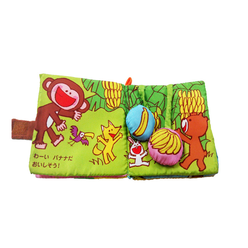 Thermal transfer high definition pattern baby Cloth book toy Sold Japan Monkey Cloth book Vocalization Rang ball