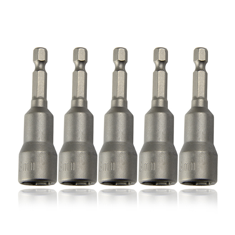 多规格1/4寸磁性六角风批套筒5件套 电动扳手手电钻套筒头65mm