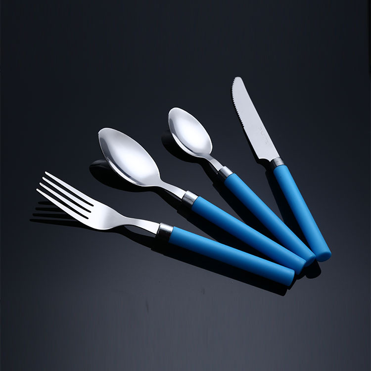 Juego de vajilla de acero inoxidable al por mayor transfronterizo bistec cuchillo tenedor comida occidental cuchillo tenedor cuchara mango redondo de plástico estudiante estilo ins