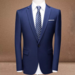 春秋商务绅士男装黑色男士西装套装修身单排一粒扣伴郎黑色西服