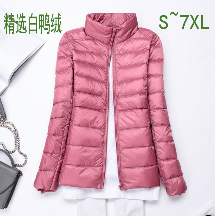 Cross-border Spring, Autumn and Winter Lightweight Down Jacket Women's Solid Color Standing Collar Slim Fit Plus Size Short Jacket Fashion Factory Outlet