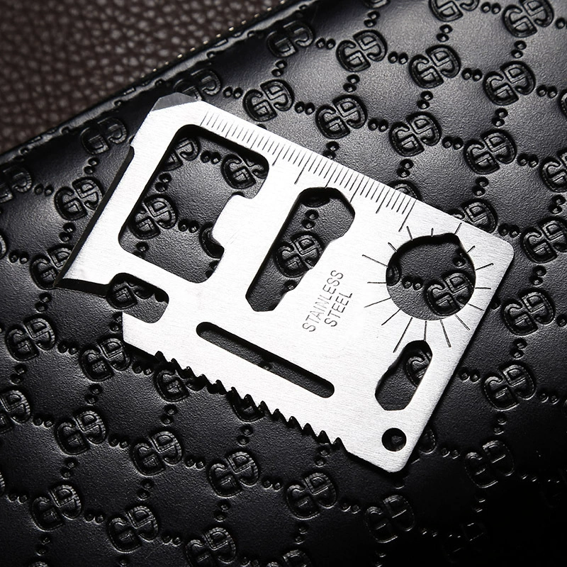 Multifunctional tool card, 420 stainless steel, credit‑card size, 11 functions
