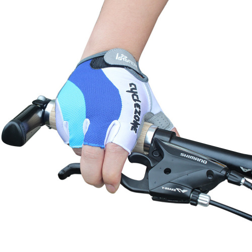 Cycling gloves spring and summer shockproof bicycle off-road motorcycle mountain bike supplies blue and white half-finger gloves