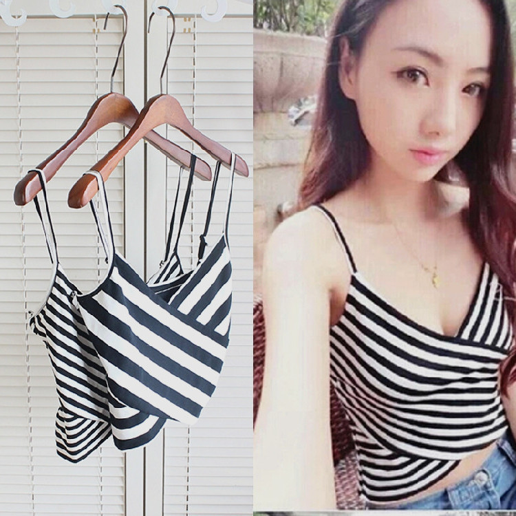40-58.5kg Camisole Striped Cropped Ins European and American Hollow Beach Top Cute Style