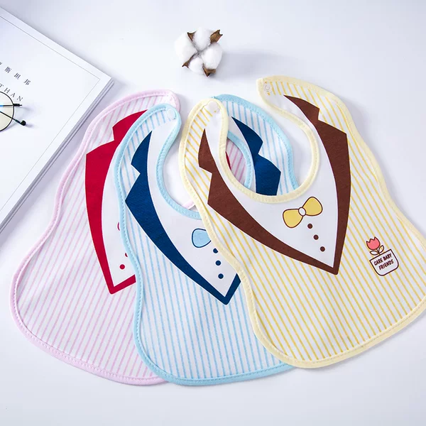 Baby's Snap-button Bib Newborn Baby Children's Three-layer Thickened Extra-large Spit Towel Waterproof Eating Pure Cotton Rice Pocket Bib
