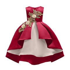 New style foreign trade girls red vest skirt pleated princess skirt ins dress children's dress performance dress embroidered dress 