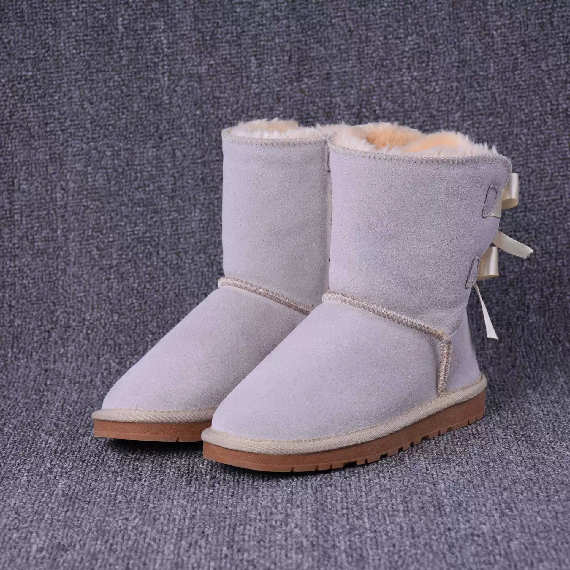 Keep warm boots with bow, wholesale, mid-length, genuine leather, plus size