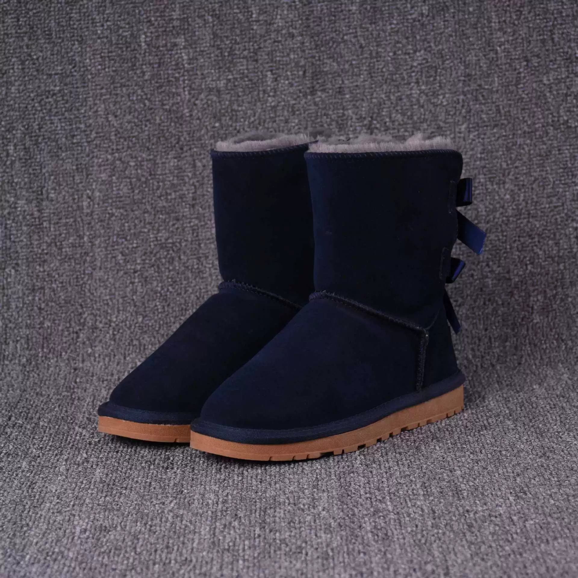 Keep warm boots with bow, wholesale, mid-length, genuine leather, plus size