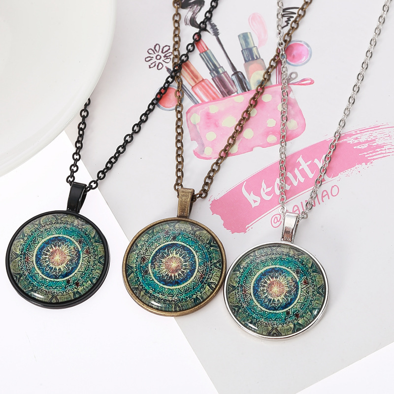 Cross-border New Accessories Mandala Yoga Time Gem Necklace Fashion Glass Pendant Necklace Europe and America Wholesale Cross-border New Accessories Mandala Yoga Time Gem Necklace Fashion Glass Pendant Necklace Europe and America Wholesale