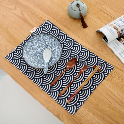 New Chinese style dark blue Western place mat gourmet photo background cloth napkin baking props plaid fabric tablecloth