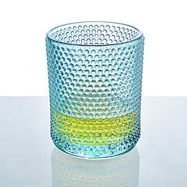 定制烈酒玻璃杯 机制厚重手感圆点刻花龙舌兰威士忌蓝色玻璃杯
