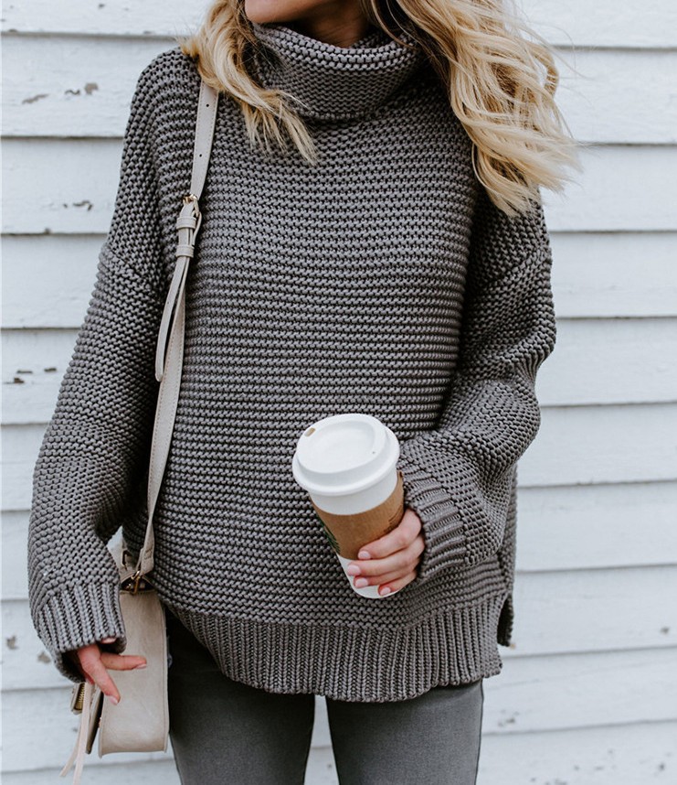 Suéter de Punto de Manga Larga con Cuello Alto, Estilo Europeo y Americano, Nuevo Otoño/Invierno 2025, Gran Venta en Comercio Exterior, para Mujer