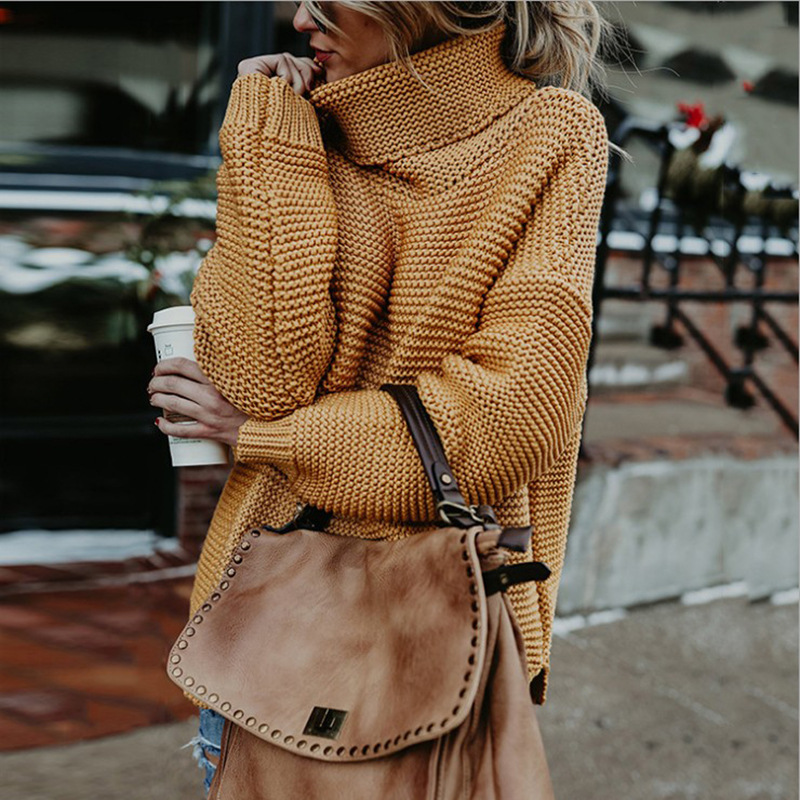Suéter de Punto de Manga Larga con Cuello Alto, Estilo Europeo y Americano, Nuevo Otoño/Invierno 2025, Gran Venta en Comercio Exterior, para Mujer
