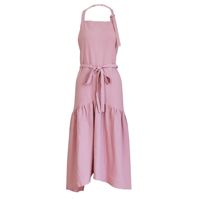 Delantal de hadas de cola de pez de algodón y lino de estilo japonés alargado SLIM-Fit elegante Super Fairy flower shop nail shop overol impreso LOGO