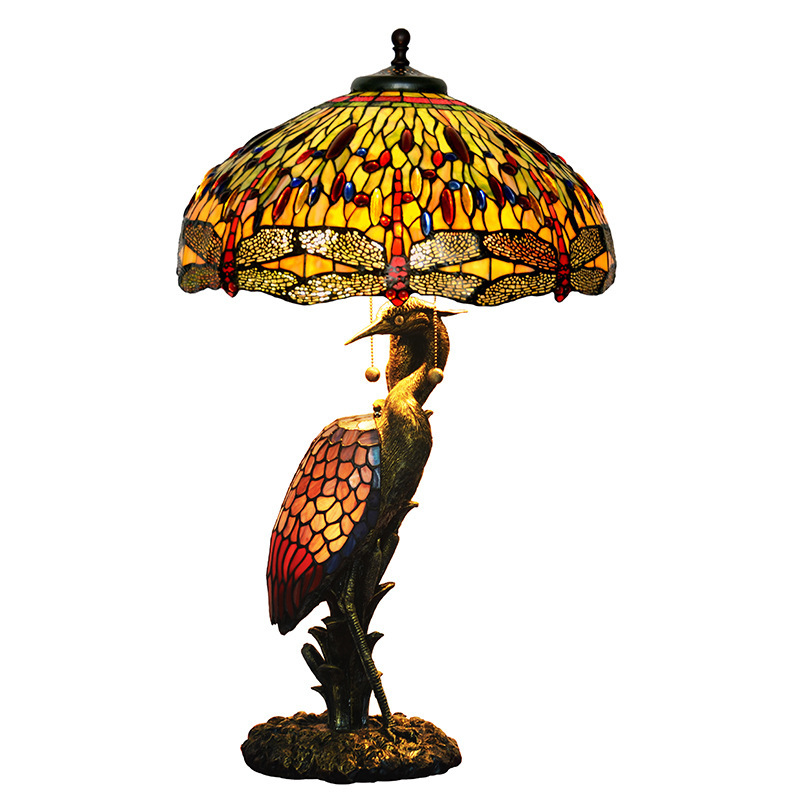 Factory direct 20 inch Dragonfly Crane Mother table lamp colored glass lamp living room lamp art antique