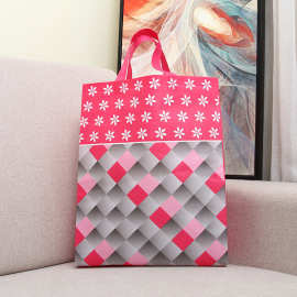 现货立体粉色碎花格子拼色无纺布袋 手提袋 广告袋