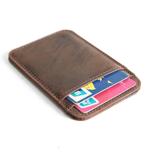 Retro Crazy Horse first-layer cowhide short card holder men's genuine leather bank card holder ultra-thin mini business card holder