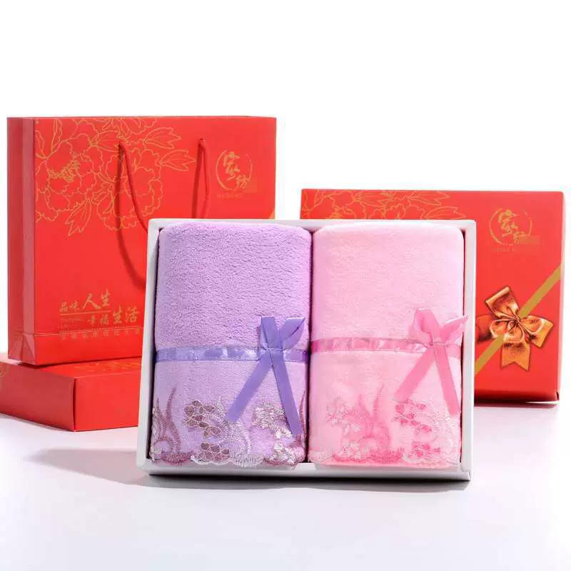 素色蕾丝边毛巾吸水400克35*75绣字礼品广告会销刺绣logo批发面巾