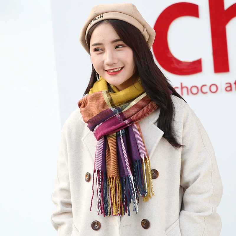 Double-Sided Faux Fur Scarf, 200×60 cm, Long Warm Soft Korean Style Plaid