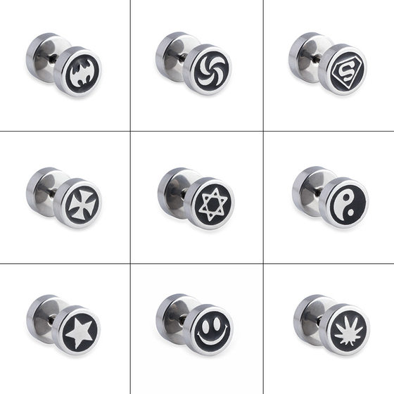 Cross-border supply Korean fashion titanium steel barbell earrings stainless steel silver hipster dumbbell star earrings men wholesale