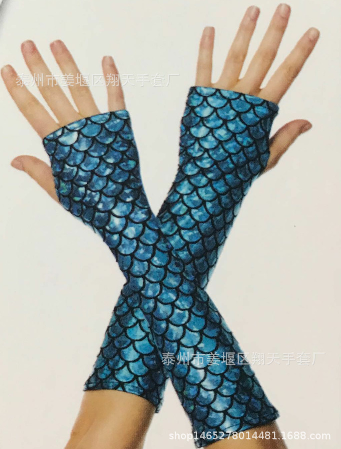 Accesorios de vestir cambio de color colorido vestido de sirena Halloween etapa de rendimiento escamas de pescado guantes sin dedos