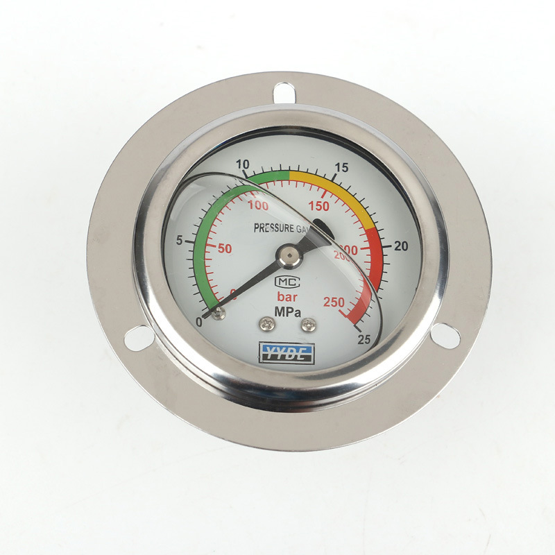 厂家供应 Y40轴向带安装孔压力表 不锈钢外壳 镀铬螺纹接头