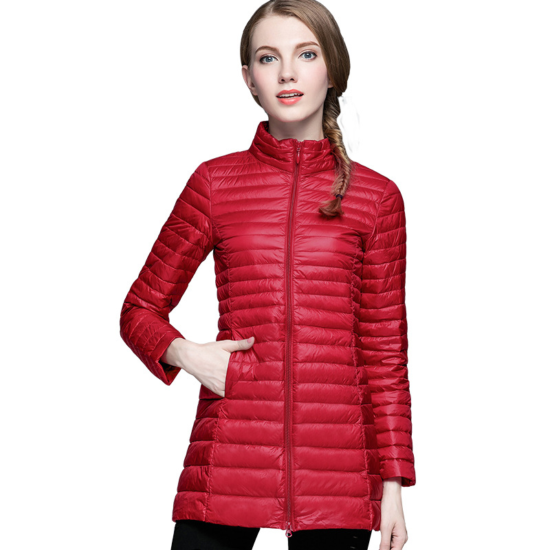 Women's Down Coat Long Slim Fit Lightweight Stand Up Collar_voghion.com