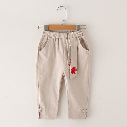 Ethnic Style Boys Autumn Outfit New Children Pants Kids Long Pants Ankle Pants with Drawstring Pants Matching Tang Suit Pants