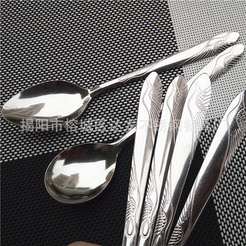 Stainless steel crane spoon, thick-handled long-handled spoon, canteen restaurant dining spoon, kindergarten children round spoon fork soup spoon