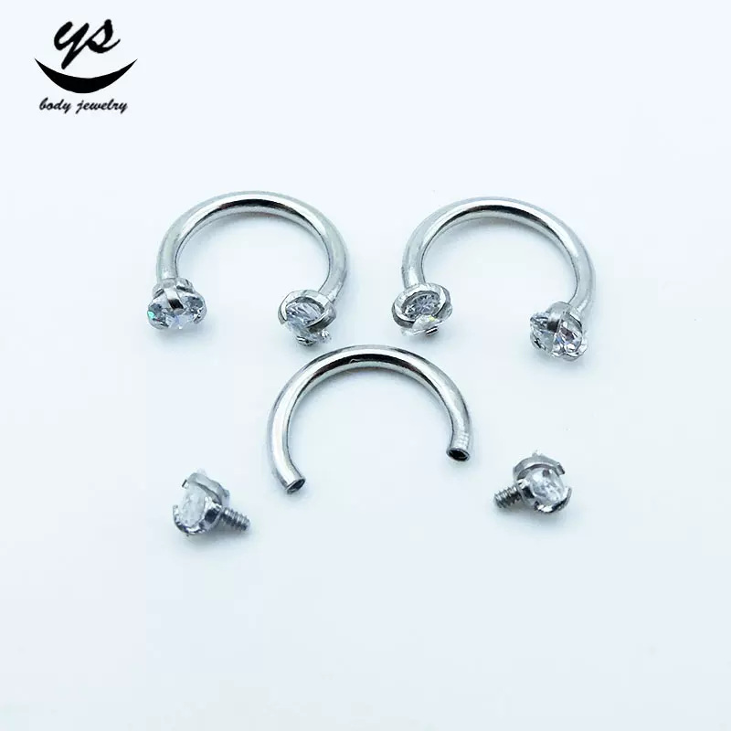 316L不锈钢马蹄杆方、星、心、圆形锆石 眉环鼻环人体穿刺饰品