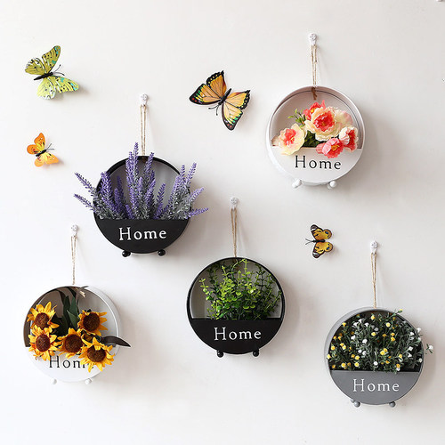 Wholesale European creative iron art round wall hanging simple living room wall decoration storage flower basket wall hanging