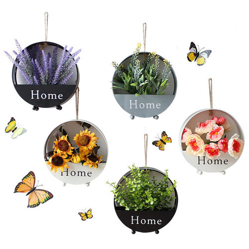 Wholesale European creative iron art round wall hanging simple living room wall decoration storage flower basket wall hanging