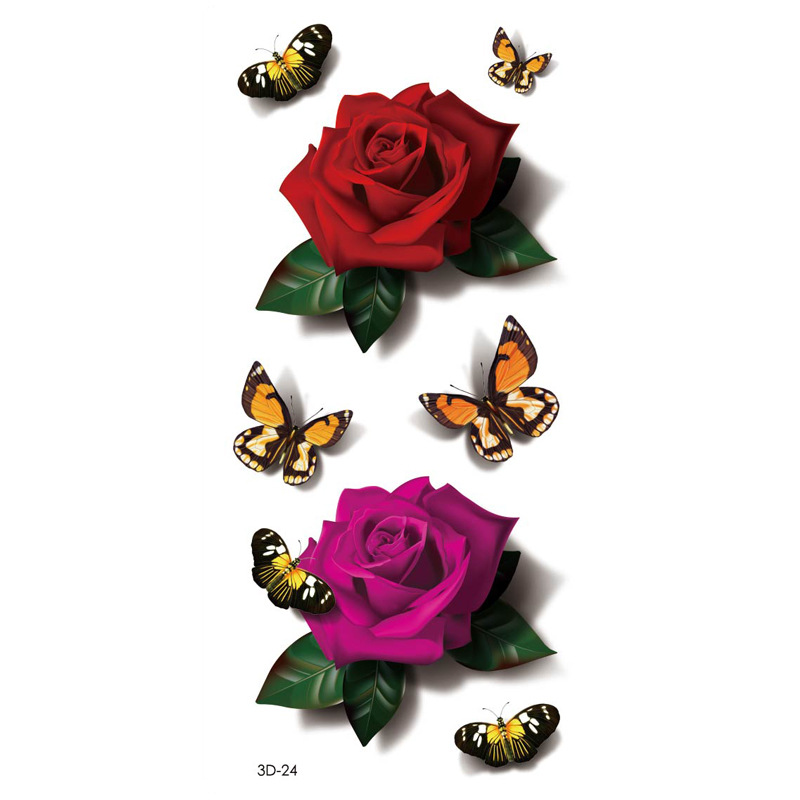 Rosa tatuaje pegatinas 3D TikTok Net color rojo impresión tatuaje pegatinas mariposa flor impermeable tatuaje pegatinas