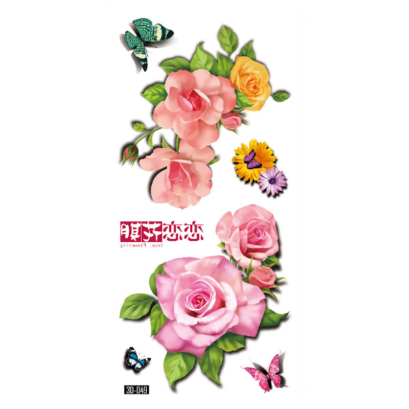 Rosa tatuaje pegatinas 3D TikTok Net color rojo impresión tatuaje pegatinas mariposa flor impermeable tatuaje pegatinas