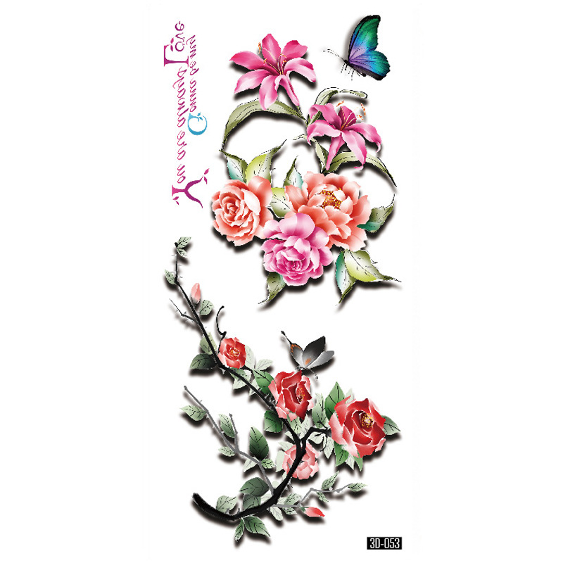 Rosa tatuaje pegatinas 3D TikTok Net color rojo impresión tatuaje pegatinas mariposa flor impermeable tatuaje pegatinas