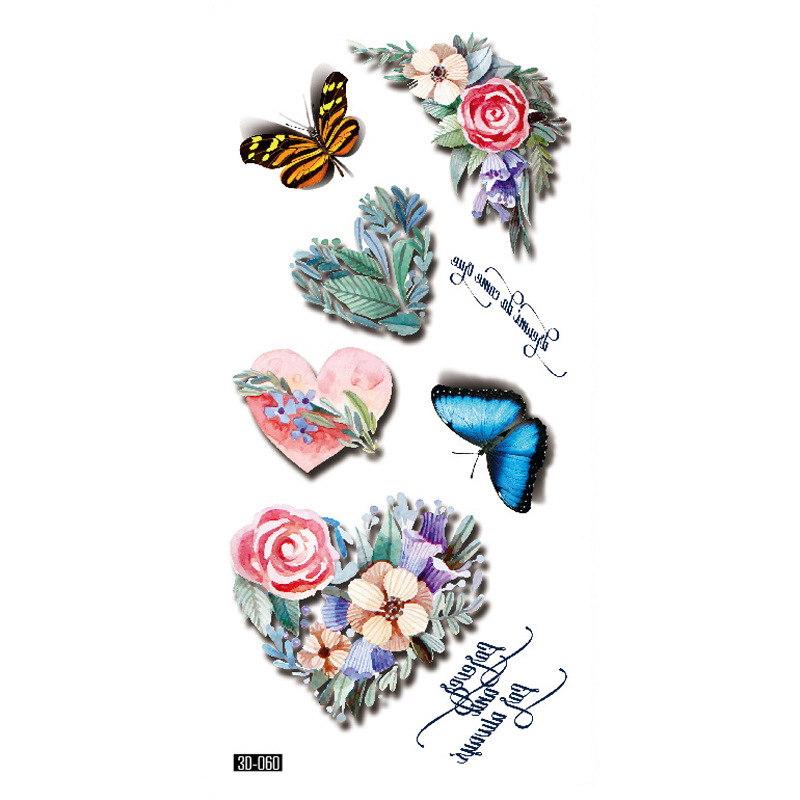 Rosa tatuaje pegatinas 3D TikTok Net color rojo impresión tatuaje pegatinas mariposa flor impermeable tatuaje pegatinas