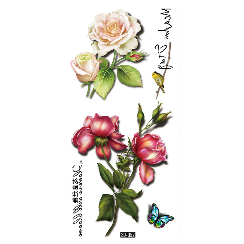 Rosa tatuaje pegatinas 3D TikTok Net color rojo impresión tatuaje pegatinas mariposa flor impermeable tatuaje pegatinas