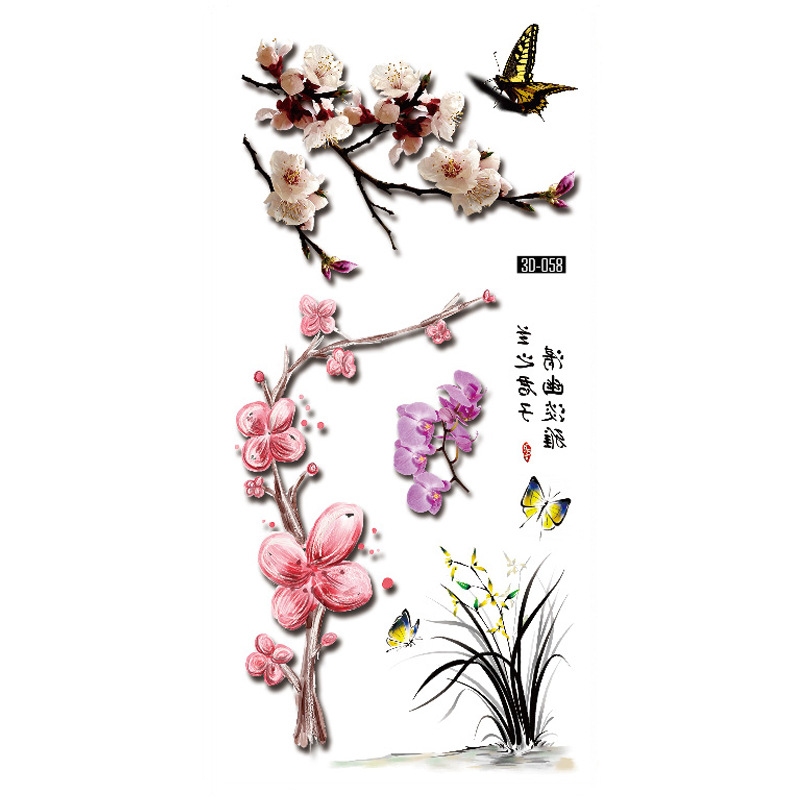 Rosa tatuaje pegatinas 3D TikTok Net color rojo impresión tatuaje pegatinas mariposa flor impermeable tatuaje pegatinas